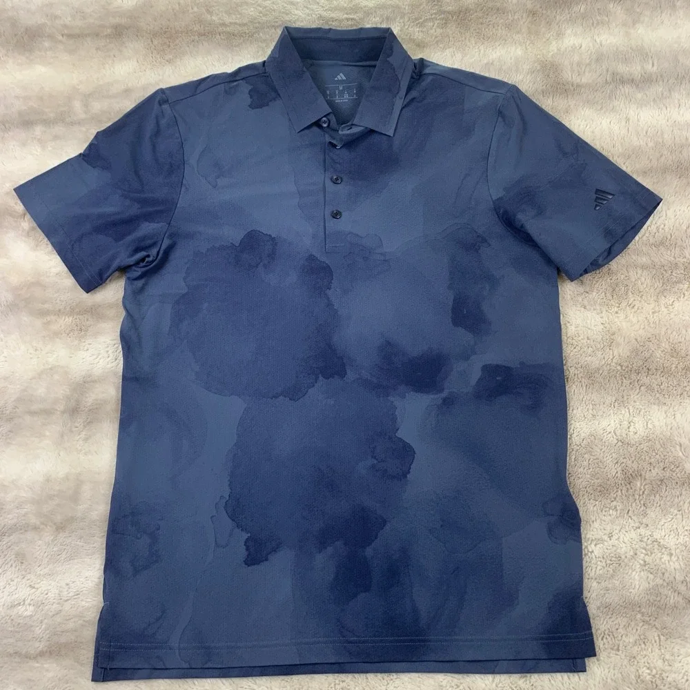 Adidas Golf Mens Polo Shirt Blue Watercolor Cloud Print IM7895‎ Size Medium